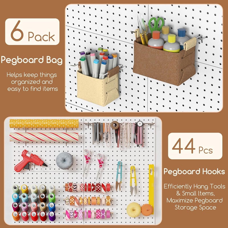 Spampur Store Peg Board, 4 Pack Metal PegBoard Organizer with Accessories, White Pegboard Panels with 50 Pcs Hooks and Baskets, Wall Organizer for Office, Craft Room Organization, Garage, Sewing Room - Image 4